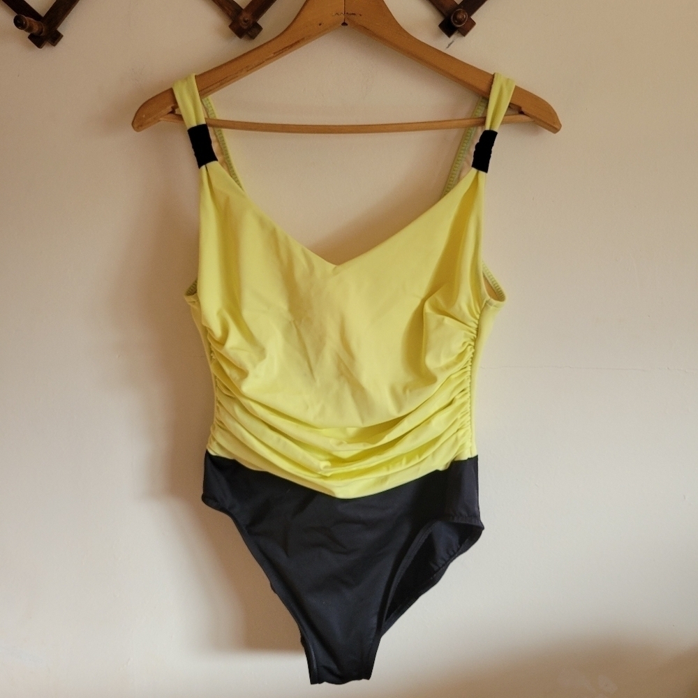 Vintage Miraclesuit One Piece Swim Suit Shapewear Green Yellow Black